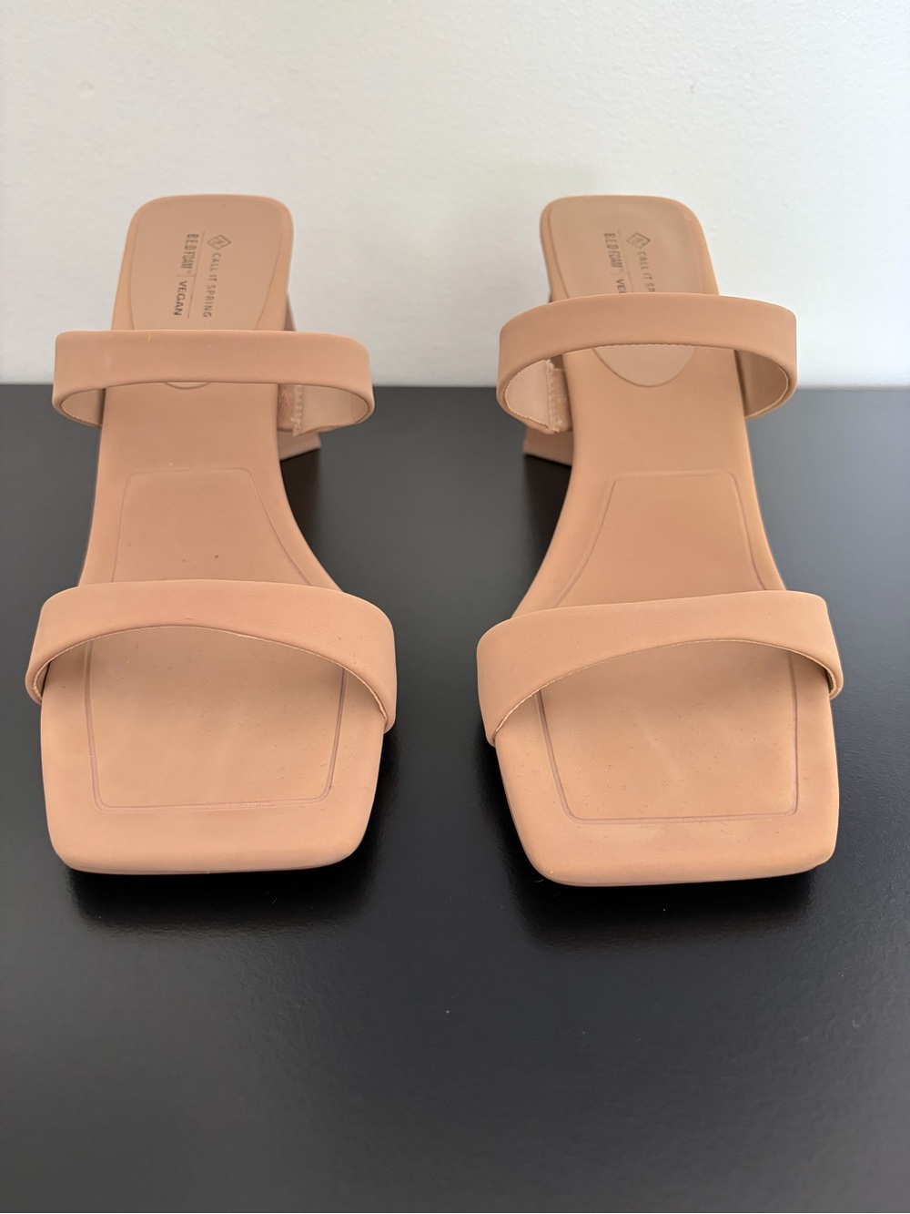 Call it Spring Two-Strap Square-Toe Sandal in Nude